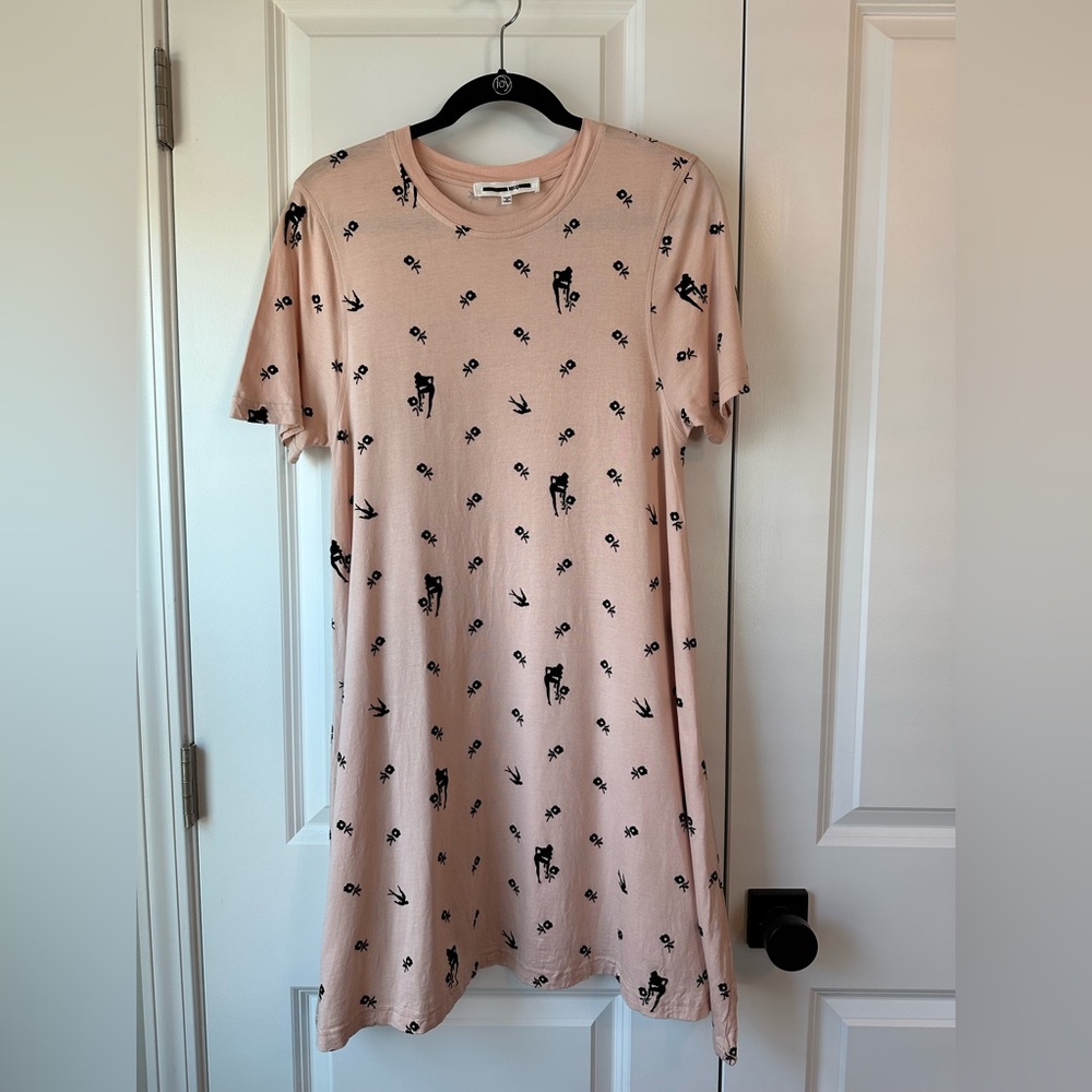 MCQ ALEXANDER MCQUEEN FLORAL AND SWALLOW PRINT DRESS IN ROSA SIZE MEDIUM